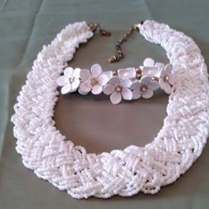 White Choker Necklace plus White Stretch Bracelet